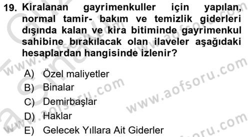 Genel Muhasebe Dersi 2021 - 2022 Yılı (Vize) Ara Sınav Soruları 19. Soru