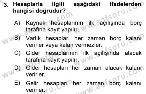 Genel Muhasebe Dersi Ara Sınavı Deneme Sınav Soruları 3. Soru