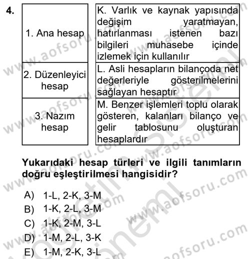 Genel Muhasebe Dersi Ara Sınavı Deneme Sınav Soruları 4. Soru