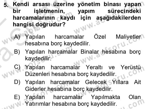 Genel Muhasebe Dersi Ara Sınavı Deneme Sınav Soruları 5. Soru