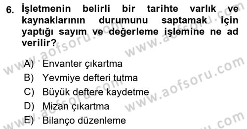 Genel Muhasebe Dersi 2021 - 2022 Yılı (Vize) Ara Sınav Soruları 6. Soru
