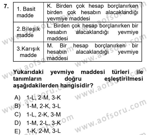 Genel Muhasebe Dersi Ara Sınavı Deneme Sınav Soruları 7. Soru