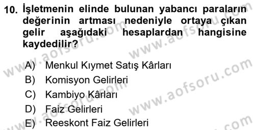 Genel Muhasebe Dersi 2021 - 2022 Yılı (Final) Dönem Sonu Sınav Soruları 10. Soru