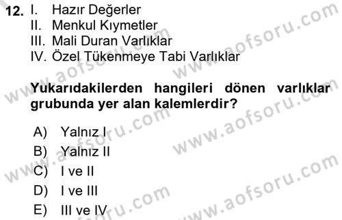 Genel Muhasebe Dersi 2021 - 2022 Yılı (Final) Dönem Sonu Sınav Soruları 12. Soru