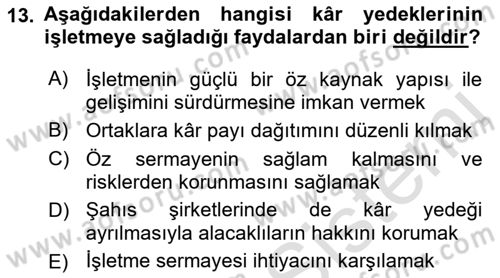 Genel Muhasebe Dersi 2021 - 2022 Yılı (Final) Dönem Sonu Sınav Soruları 13. Soru