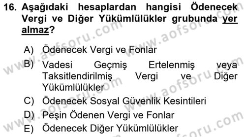 Genel Muhasebe Dersi 2021 - 2022 Yılı (Final) Dönem Sonu Sınav Soruları 16. Soru