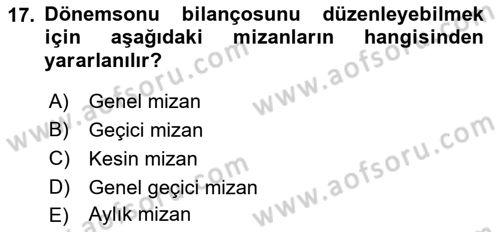 Genel Muhasebe Dersi 2021 - 2022 Yılı (Final) Dönem Sonu Sınav Soruları 17. Soru