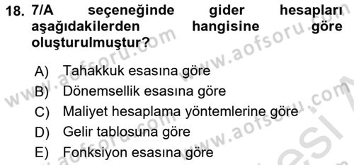 Genel Muhasebe Dersi 2021 - 2022 Yılı (Final) Dönem Sonu Sınav Soruları 18. Soru