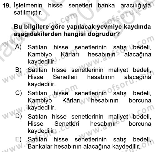 Genel Muhasebe Dersi 2021 - 2022 Yılı (Final) Dönem Sonu Sınav Soruları 19. Soru