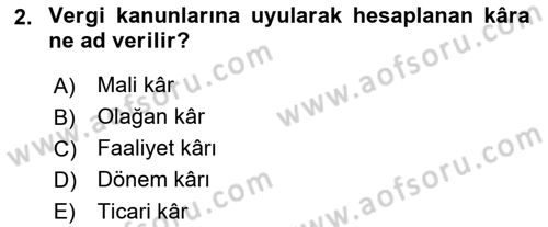Genel Muhasebe Dersi 2021 - 2022 Yılı (Final) Dönem Sonu Sınav Soruları 2. Soru