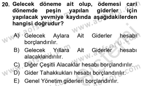 Genel Muhasebe Dersi 2021 - 2022 Yılı (Final) Dönem Sonu Sınav Soruları 20. Soru