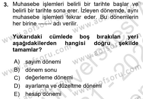 Genel Muhasebe Dersi 2021 - 2022 Yılı (Final) Dönem Sonu Sınav Soruları 3. Soru