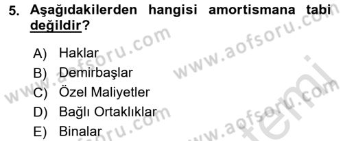 Genel Muhasebe Dersi 2021 - 2022 Yılı (Final) Dönem Sonu Sınav Soruları 5. Soru