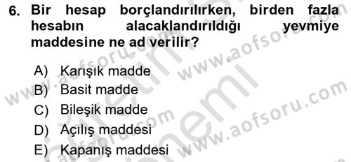 Genel Muhasebe Dersi 2021 - 2022 Yılı (Final) Dönem Sonu Sınav Soruları 6. Soru
