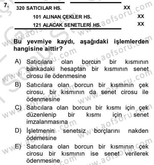 Genel Muhasebe Dersi 2021 - 2022 Yılı (Final) Dönem Sonu Sınav Soruları 7. Soru