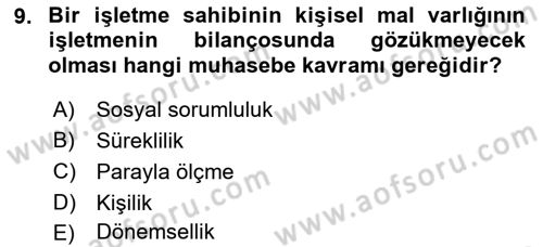 Genel Muhasebe Dersi 2021 - 2022 Yılı (Final) Dönem Sonu Sınav Soruları 9. Soru
