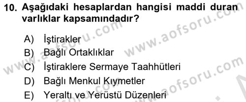 Genel Muhasebe Dersi 2022 - 2023 Yılı (Vize) Ara Sınav Soruları 10. Soru