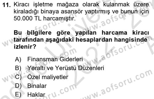 Genel Muhasebe Dersi 2022 - 2023 Yılı (Vize) Ara Sınav Soruları 11. Soru