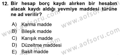 Genel Muhasebe Dersi 2022 - 2023 Yılı (Vize) Ara Sınav Soruları 12. Soru