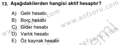 Genel Muhasebe Dersi 2022 - 2023 Yılı (Vize) Ara Sınav Soruları 13. Soru