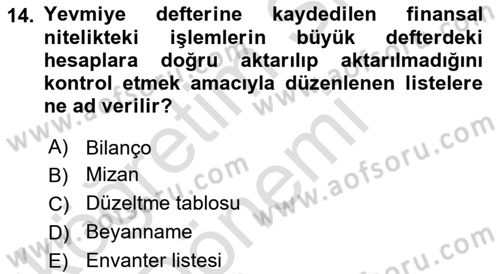 Genel Muhasebe Dersi 2022 - 2023 Yılı (Vize) Ara Sınav Soruları 14. Soru