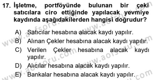 Genel Muhasebe Dersi 2022 - 2023 Yılı (Vize) Ara Sınav Soruları 17. Soru