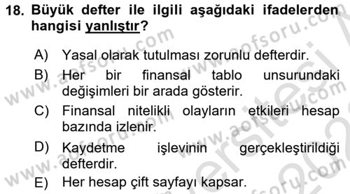 Genel Muhasebe Dersi 2022 - 2023 Yılı (Vize) Ara Sınav Soruları 18. Soru