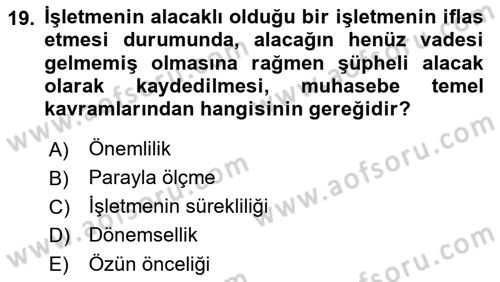 Genel Muhasebe Dersi 2022 - 2023 Yılı (Vize) Ara Sınav Soruları 19. Soru