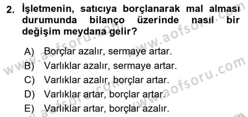 Genel Muhasebe Dersi 2022 - 2023 Yılı (Vize) Ara Sınav Soruları 2. Soru