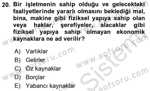 Genel Muhasebe Dersi 2022 - 2023 Yılı (Vize) Ara Sınav Soruları 20. Soru