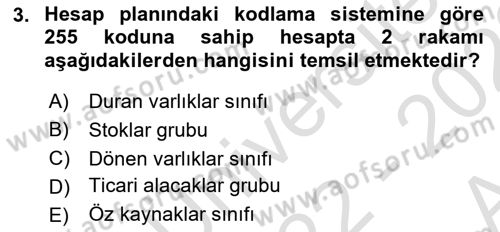 Genel Muhasebe Dersi 2022 - 2023 Yılı (Vize) Ara Sınav Soruları 3. Soru