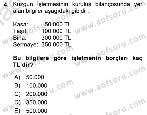 Genel Muhasebe Dersi 2022 - 2023 Yılı (Vize) Ara Sınav Soruları 4. Soru