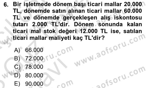 Genel Muhasebe Dersi 2022 - 2023 Yılı (Vize) Ara Sınav Soruları 6. Soru