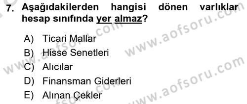 Genel Muhasebe Dersi Ara Sınavı Deneme Sınav Soruları 7. Soru