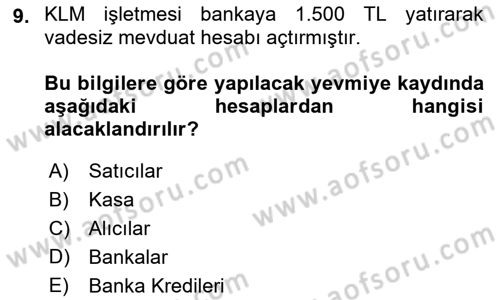Genel Muhasebe Dersi 2022 - 2023 Yılı (Vize) Ara Sınav Soruları 9. Soru