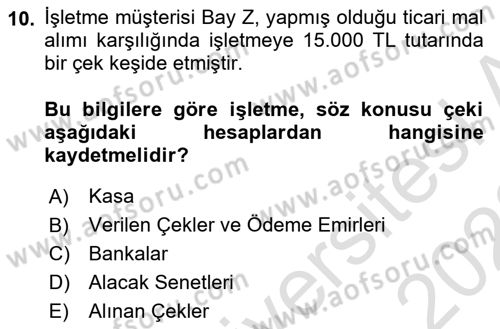 Genel Muhasebe Dersi 2022 - 2023 Yılı (Final) Dönem Sonu Sınav Soruları 10. Soru