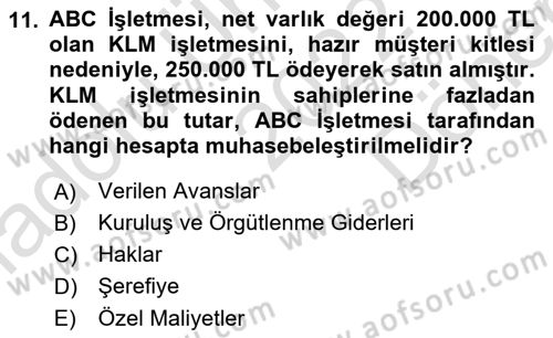 Genel Muhasebe Dersi 2022 - 2023 Yılı (Final) Dönem Sonu Sınav Soruları 11. Soru