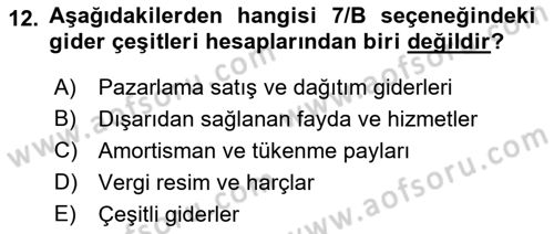 Genel Muhasebe Dersi 2022 - 2023 Yılı (Final) Dönem Sonu Sınav Soruları 12. Soru
