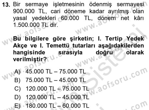 Genel Muhasebe Dersi 2022 - 2023 Yılı (Final) Dönem Sonu Sınav Soruları 13. Soru