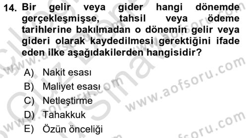 Genel Muhasebe Dersi 2022 - 2023 Yılı (Final) Dönem Sonu Sınav Soruları 14. Soru