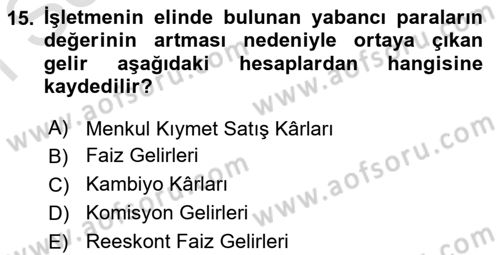Genel Muhasebe Dersi 2022 - 2023 Yılı (Final) Dönem Sonu Sınav Soruları 15. Soru