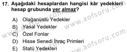 Genel Muhasebe Dersi 2022 - 2023 Yılı (Final) Dönem Sonu Sınav Soruları 17. Soru