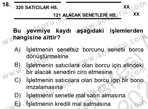 Genel Muhasebe Dersi 2022 - 2023 Yılı (Final) Dönem Sonu Sınav Soruları 18. Soru