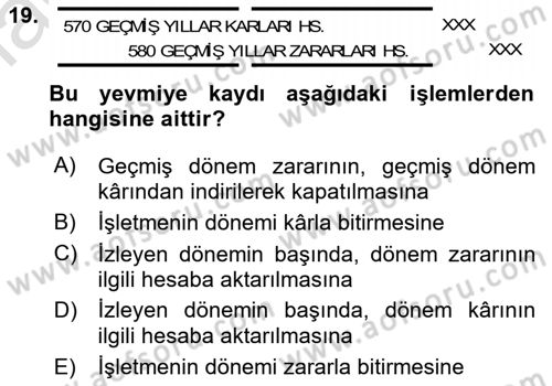 Genel Muhasebe Dersi 2022 - 2023 Yılı (Final) Dönem Sonu Sınav Soruları 19. Soru