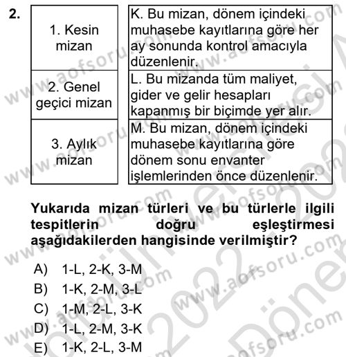 Genel Muhasebe Dersi 2022 - 2023 Yılı (Final) Dönem Sonu Sınav Soruları 2. Soru