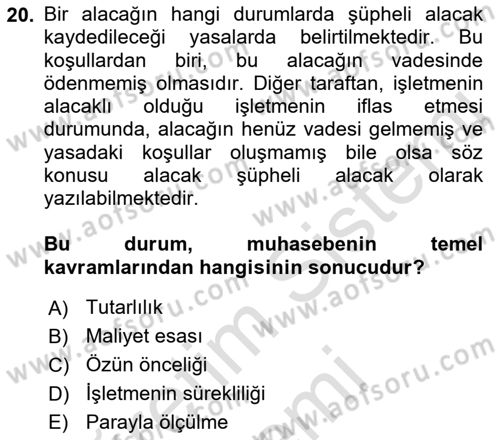 Genel Muhasebe Dersi 2022 - 2023 Yılı (Final) Dönem Sonu Sınav Soruları 20. Soru