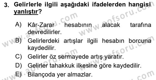 Genel Muhasebe Dersi 2022 - 2023 Yılı (Final) Dönem Sonu Sınav Soruları 3. Soru