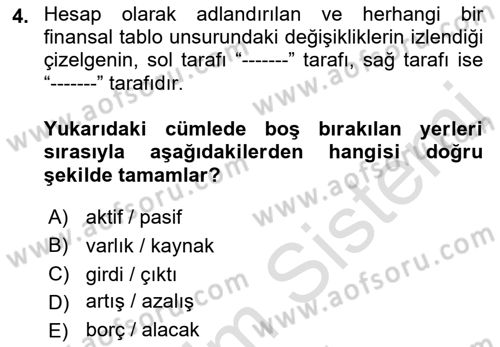 Genel Muhasebe Dersi 2022 - 2023 Yılı (Final) Dönem Sonu Sınav Soruları 4. Soru