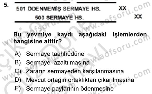 Genel Muhasebe Dersi 2022 - 2023 Yılı (Final) Dönem Sonu Sınav Soruları 5. Soru