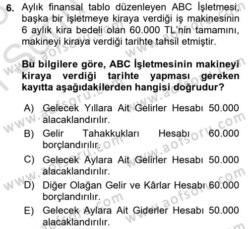 Genel Muhasebe Dersi 2022 - 2023 Yılı (Final) Dönem Sonu Sınav Soruları 6. Soru